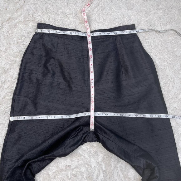 Vintage 100% raw silk pull-on easy pants balloon leg tapered trousers black M - Picture 5 of 17
